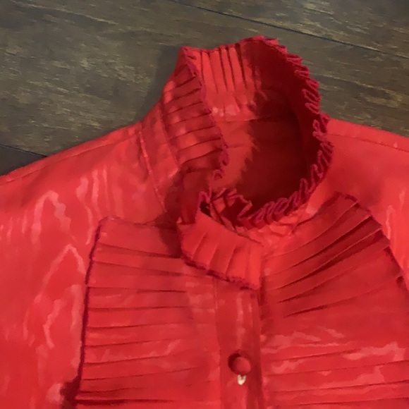 Beautiful Handmade custom made red blouse taffeta fabric blouse - Picture 3 of 10